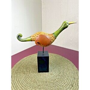 Folk Art  Vintage Sea Bird Wooden Sculpture with Block Base 10”